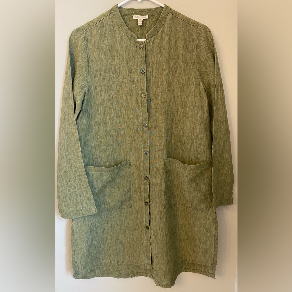 Eileen Fisher Washed Organic Linen Delave Long Shirt XXS Cottagecore Lagenlook - Picture 2 of 13